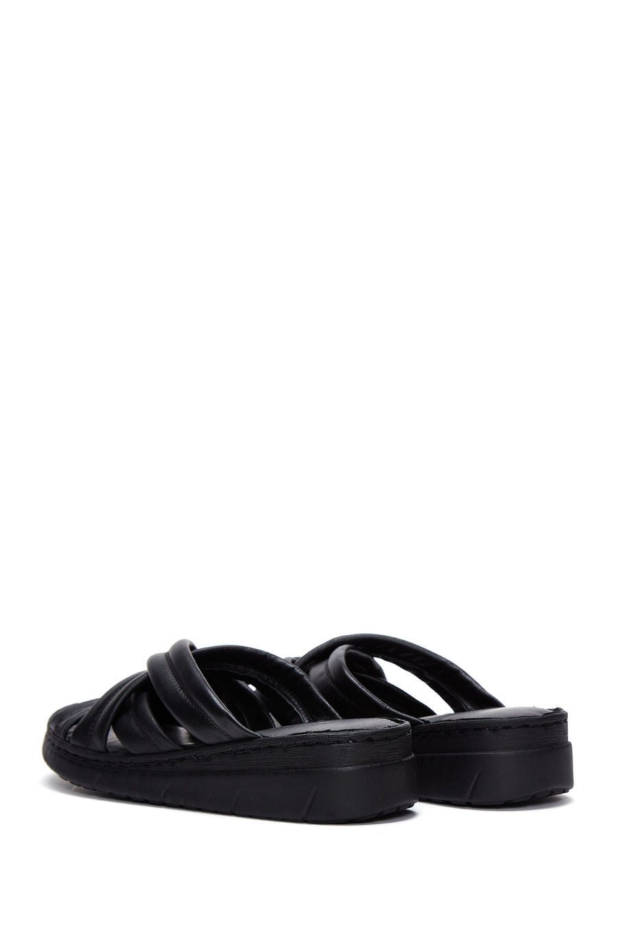 Women's Black Leather Comfort Slippers
