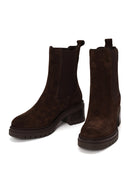 Woman Brown Chunky Heeled Suede Chelsea Boots | Derimod