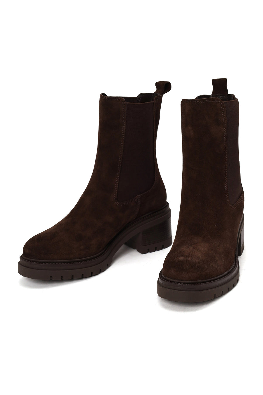 Woman Brown Chunky Heeled Suede Chelsea Boots