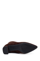 Woman Brown Zip Closure Chunky-Heeled Suede Leather Boots | Derimod