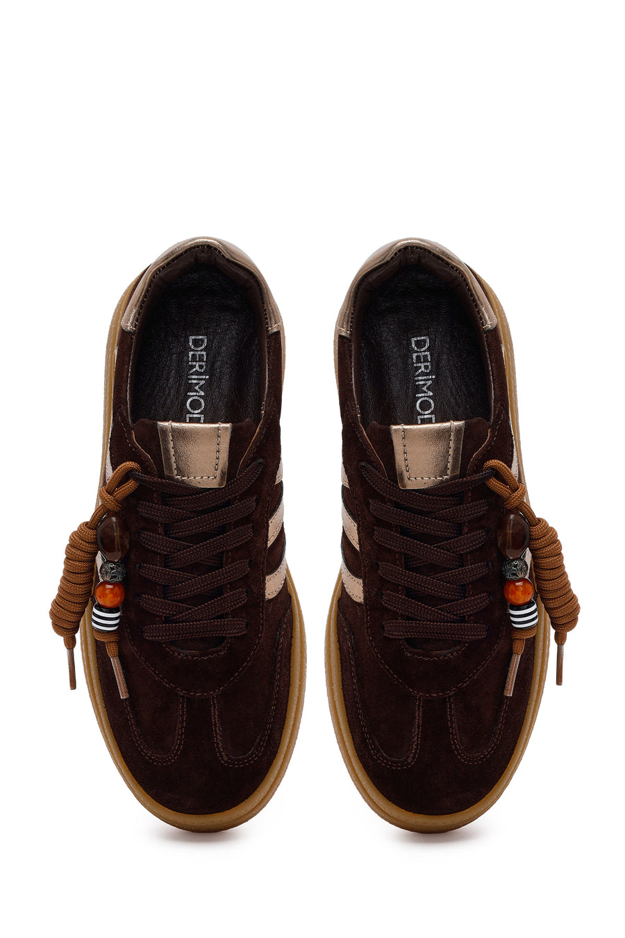 Kadın Kahverengi Bağcıklı Charmlı Süet Deri Sneaker