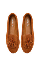Woman Tan Tasselled Suede Leather Loafer | Derimod
