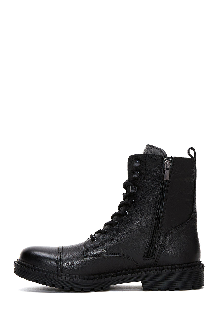 Men's Black Leather Zippered Casual Boots