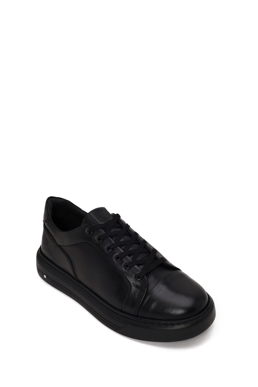 Erkek Siyah Bağcıklı Kalın Tabanlı Deri Sneaker