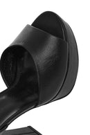 Women's Black Ankle Buckle Platform High Thick Heel Leather Sandals | Derimod