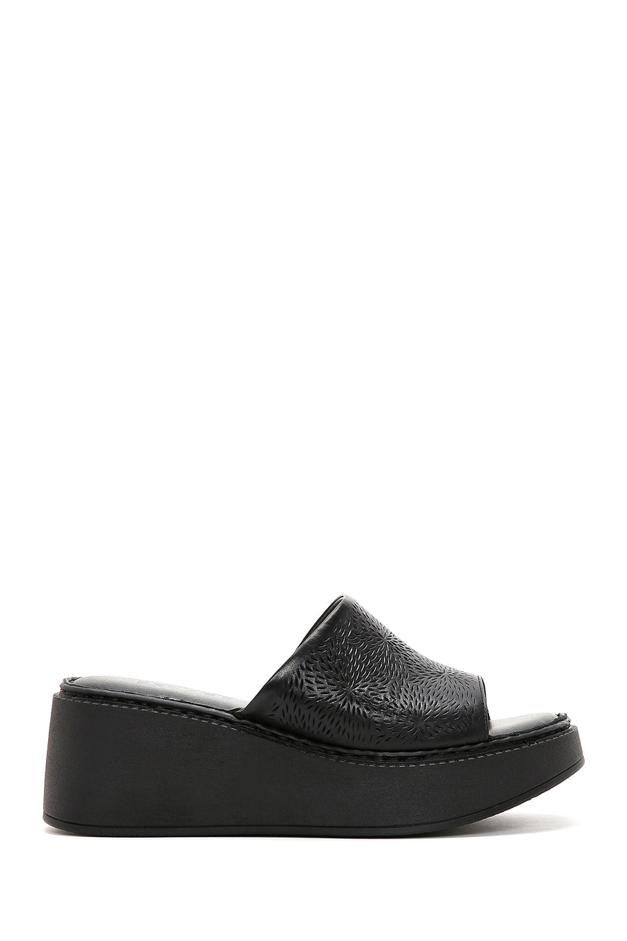 Women's Black Wedge Heeled Leather Comfort Slippers 24SFD340018 | Derimod