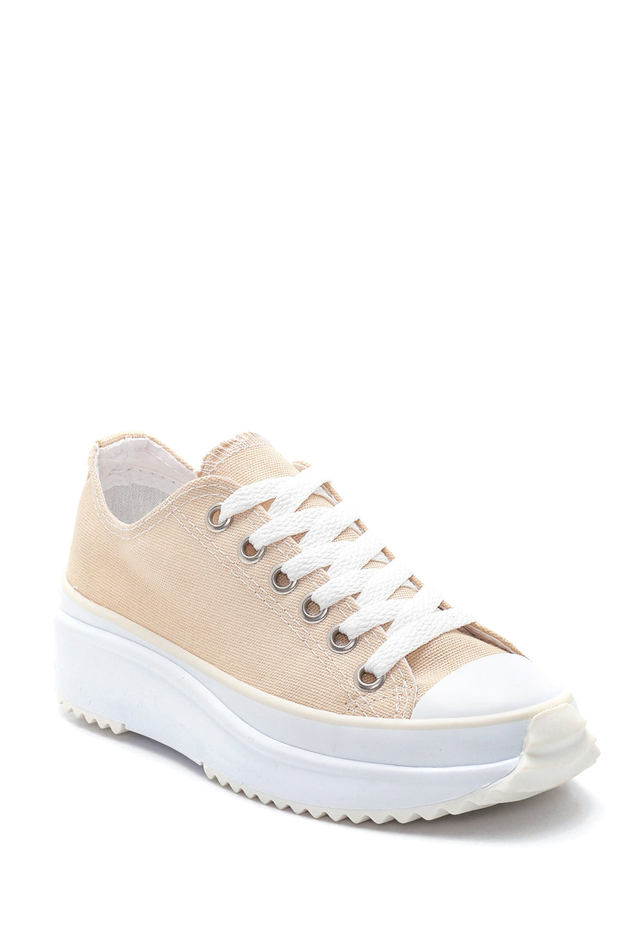 Kadın Bej Kalın Tabanlı Kumaş Sneaker