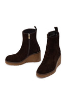 Women's Brown Zip-Up Wedge Suede Leather Boots | Derimod