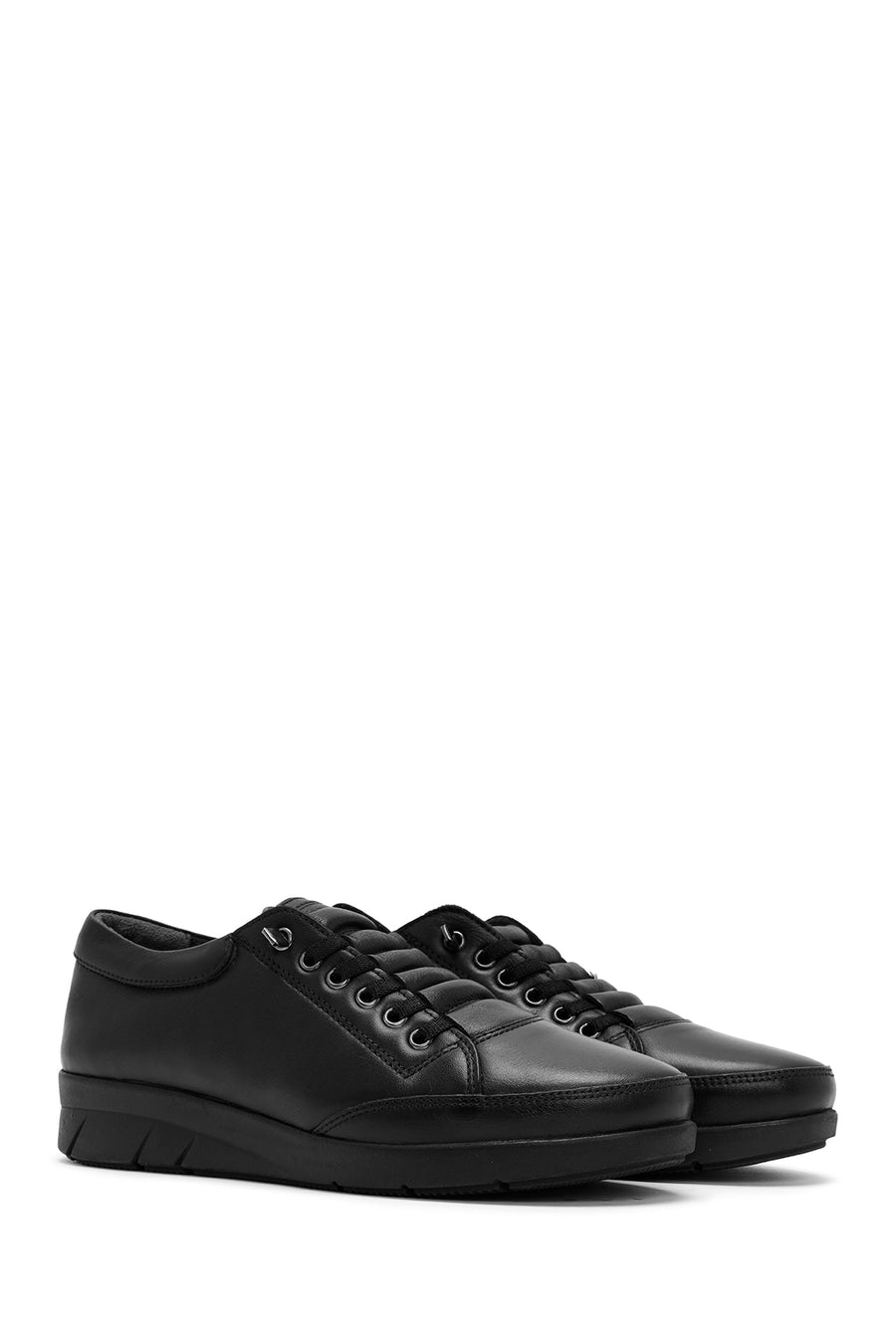 Women's Black Leather Comfort Shoes