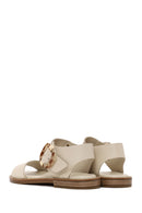 Women's Beige Leather Ankle Buckle Sandals | Derimod