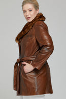 New Alexandra Camel Women's Shearling Leather Coat | Derimod