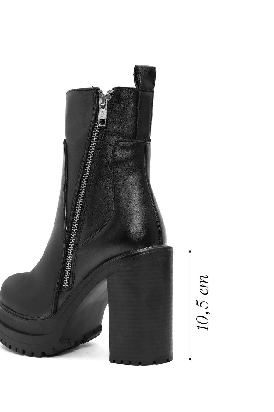 Women's Black Zipper High Thick Heel Boots