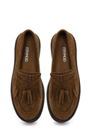Woman Camel Thick-Soled Tasselled Suede Loafer | Derimod