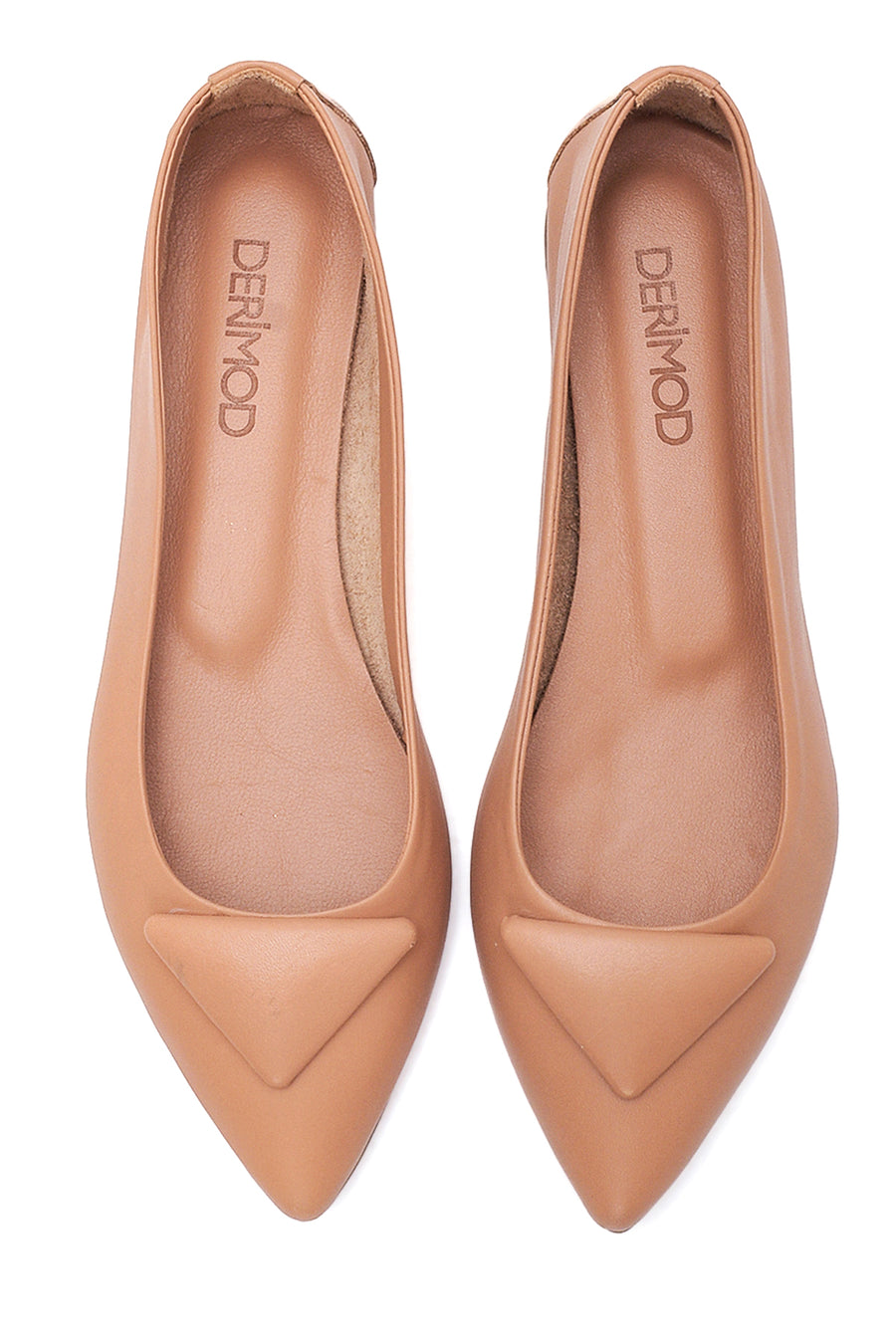Women's Beige Leather Buckled Ballerinas