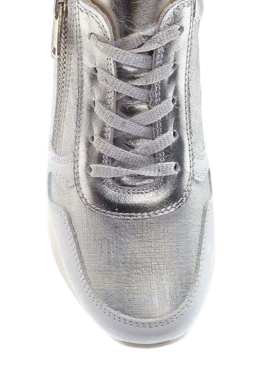 Kadın Gümüş Deri Dolgu Topuk Sneaker