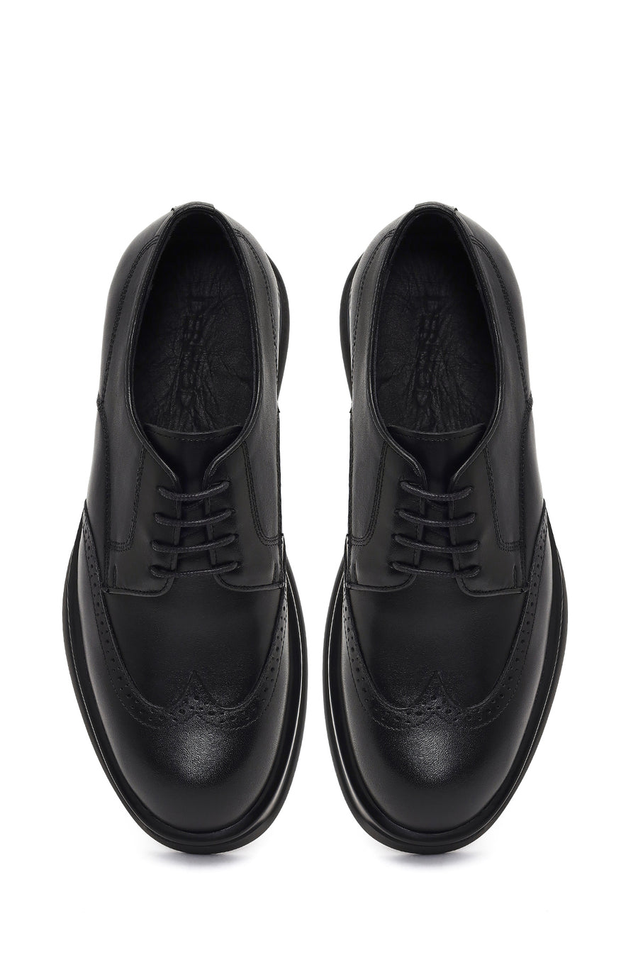 Men's Black Lace-Up Thick-Soled Leather Casual Shoe