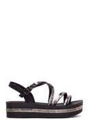 Women's Black Stone Thick Soled Flat Sandals | Derimod