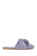 Women's Lilac Suede Leather Braided Flat Slippers | Derimod