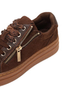 Woman Brown Lace-Up Thick-Soled Suede Leather Sneaker | Derimod