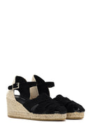 Women's Black Ankle Strap Wedge Heel Suede Leather Espadrille Sandals | Derimod
