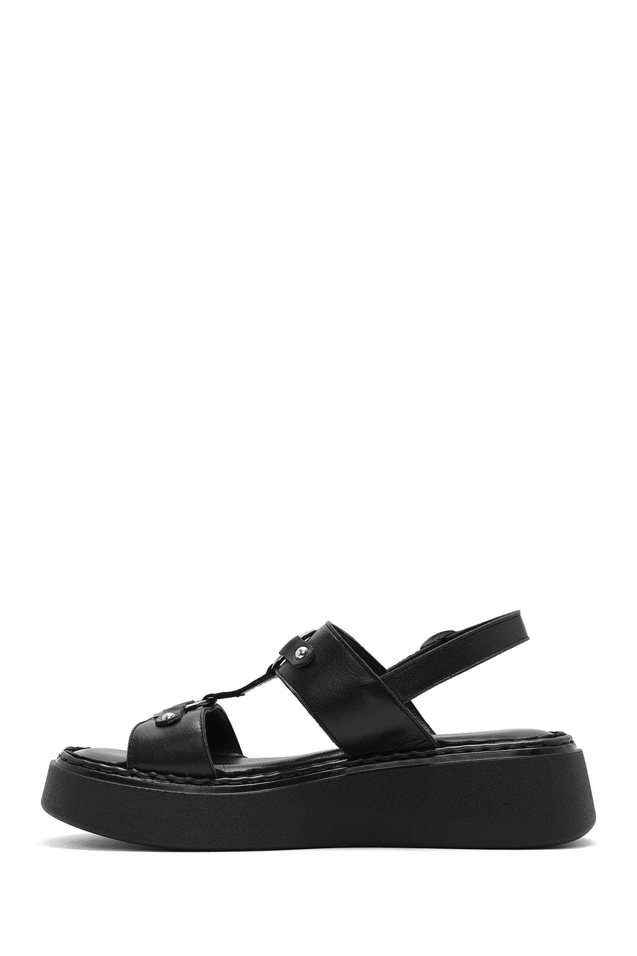 Women's Black Ankle Buckle Thick Soled Leather Comfort Sandals