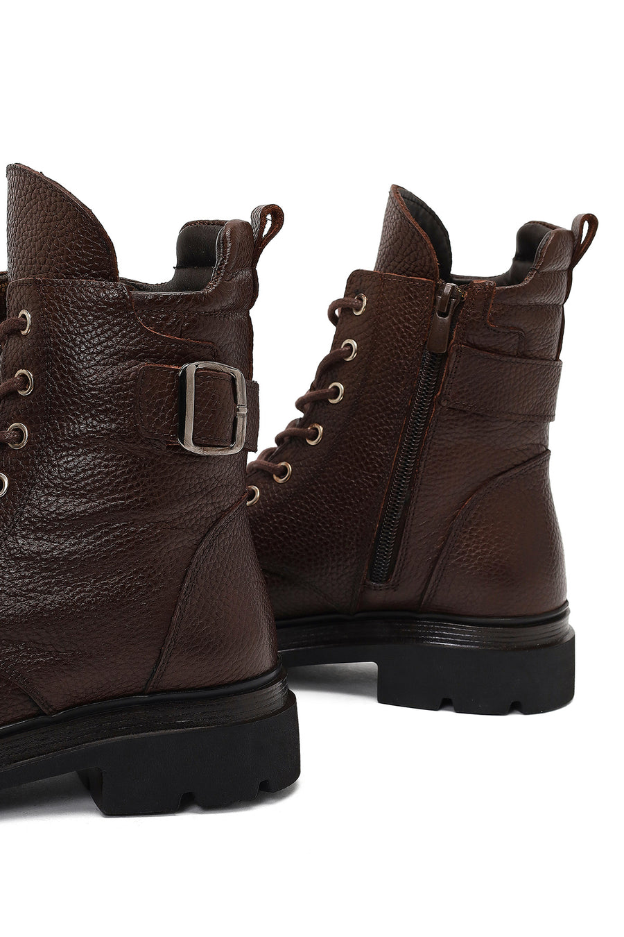 Women's Brown Lace-Up Zipper Leather Ankle Boots