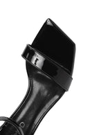 Women's Black Ankle Buckle Low Thin Heel Patent Leather Sandals | Derimod