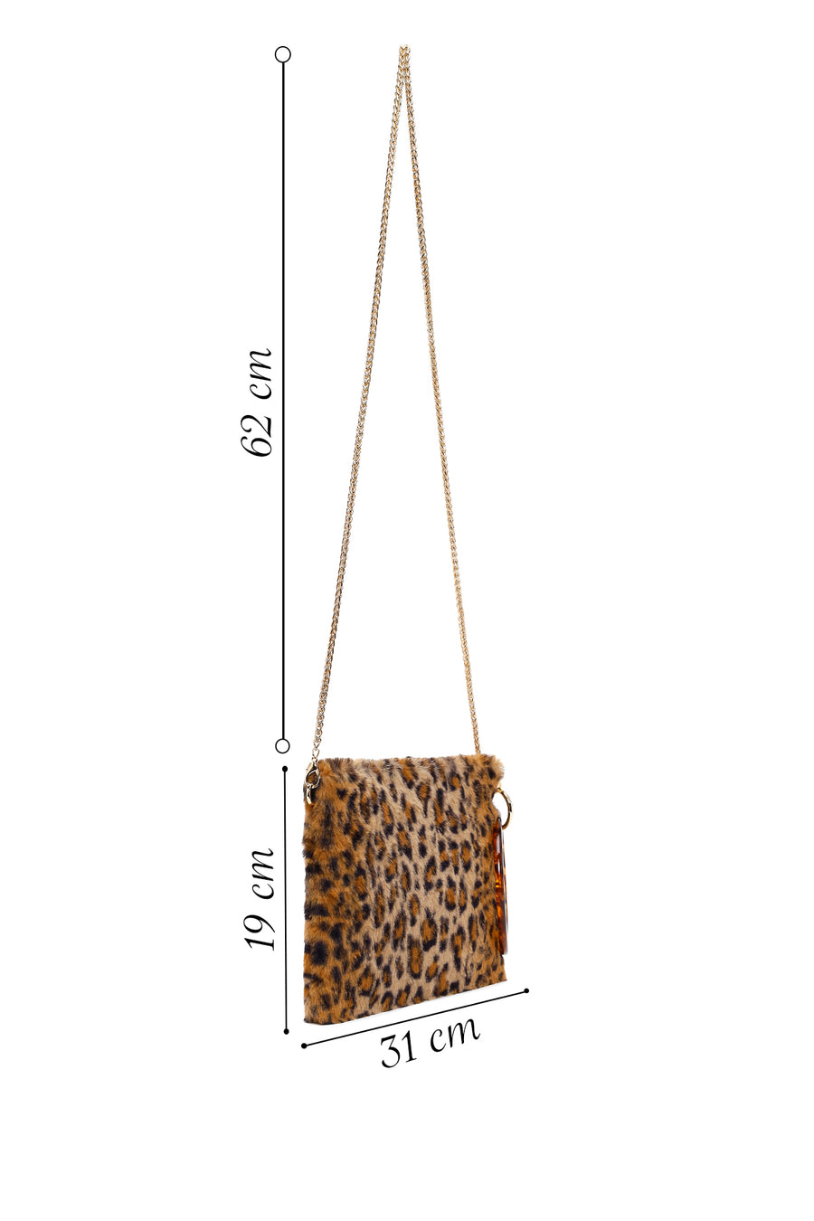 Woman Leopard Chain-Strap Plush Clutch Bag