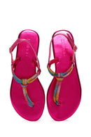 Women's Multicolored Ankle Strap Flip Flop Sandals with Stones | Derimod