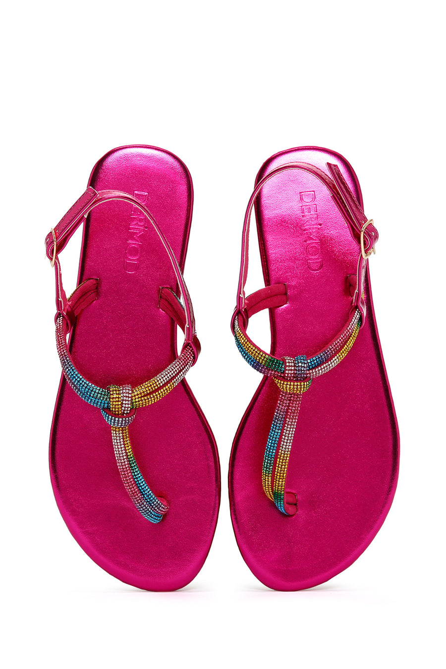 Women's Multicolored Ankle Strap Flip Flop Sandals with Stones