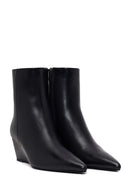 Woman Black Zip Closure Wedge-Heel Leather Boots | Derimod