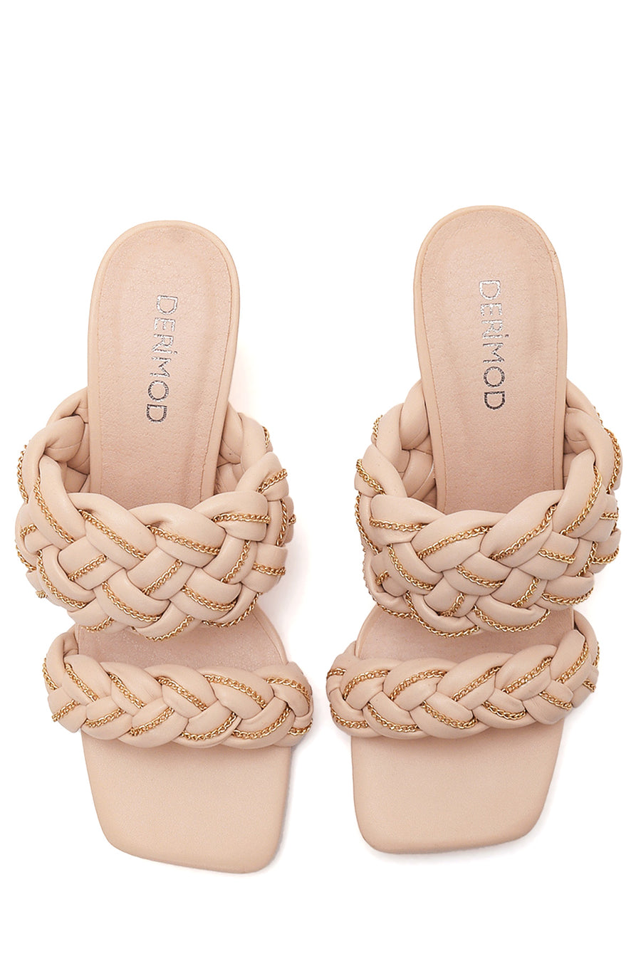 Women's Beige Knitted Heeled Slippers