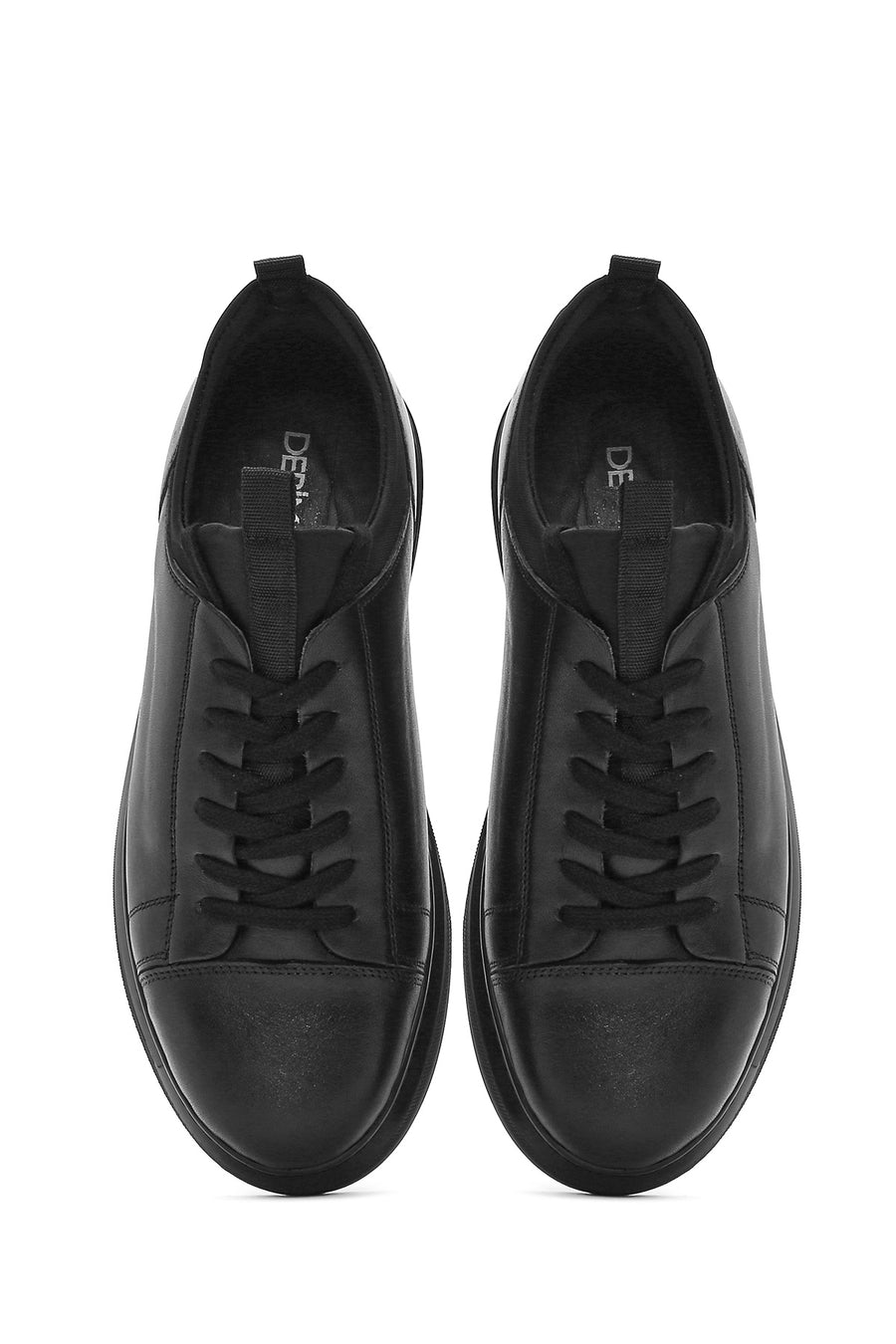 Erkek Siyah Bağcıklı Deri Sneaker