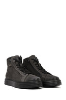 Men's Gray Double Zipper Thick Sole Nubuck Leather Sports Boots | Derimod
