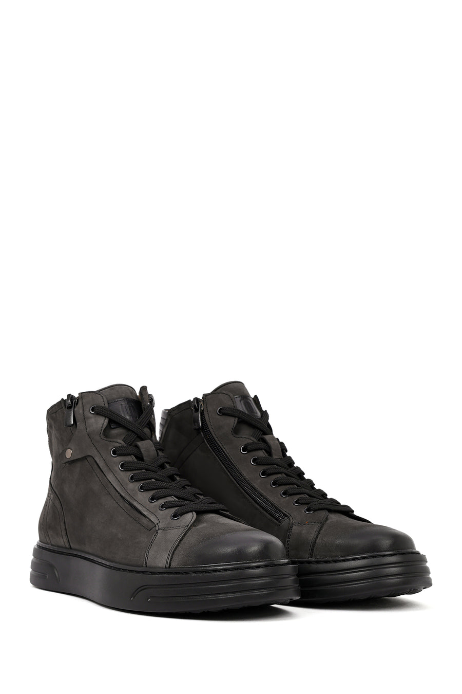 Men's Gray Double Zipper Thick Sole Nubuck Leather Sports Boots
