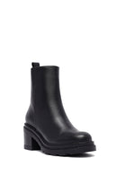 Woman Black Zip Closure Thick-Heeled Leather Boots | Derimod