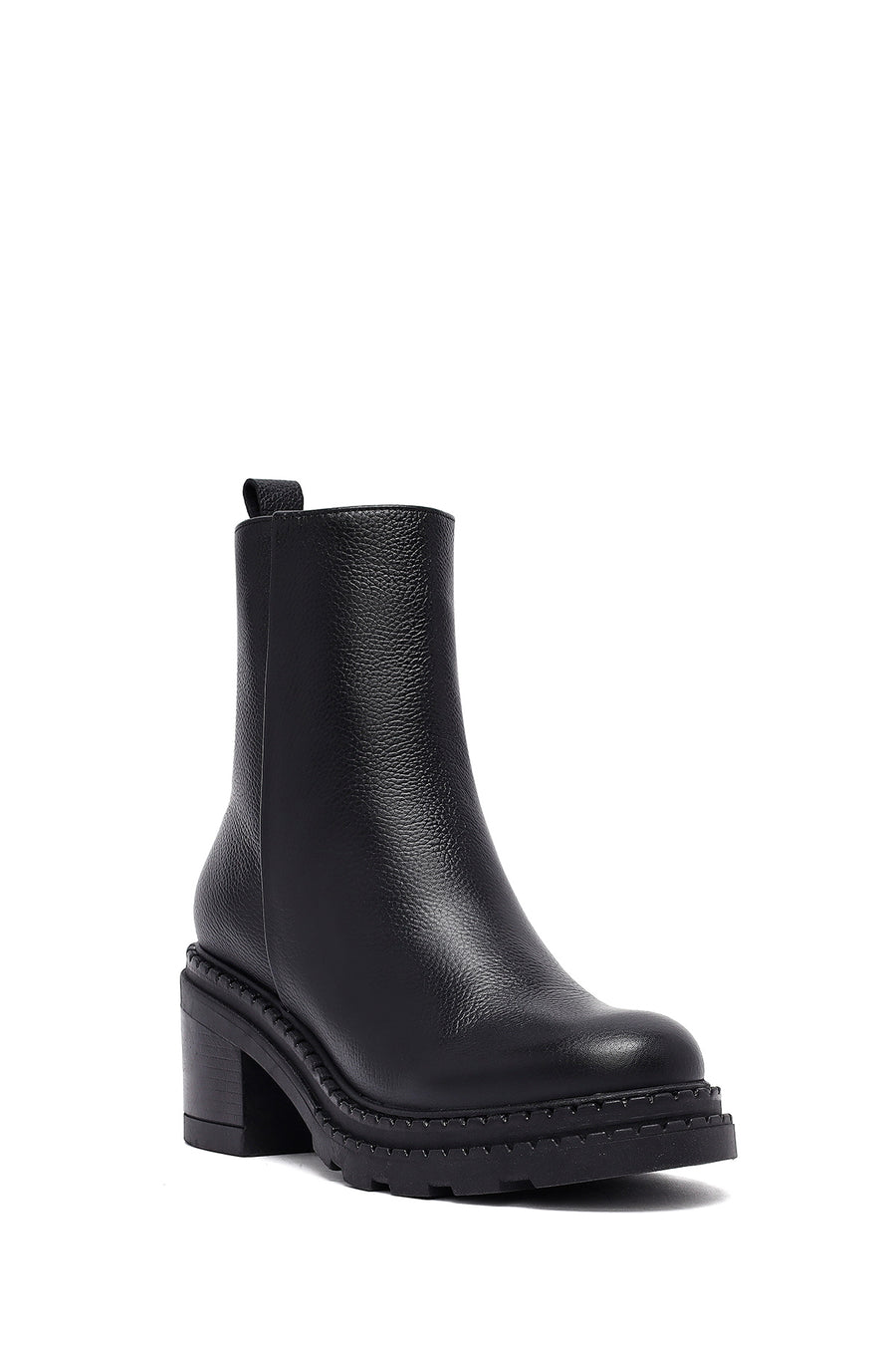 Woman Black Zip Closure Platform Thick-heeled Leather Boots
