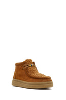 Women's Tan Lace-Up Thick Sole Suede Leather Teddy Boot | Derimod