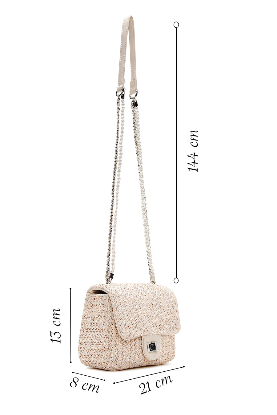 Women's Cream Long Strap Straw Crossbody Bag