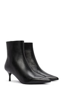 Woman Black Zip Closure Stiletto Heel Leather Boots | Derimod