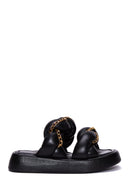 Women's Black Leather Chain Detailed Thick Soled Slippers | Derimod