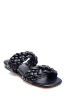 Women's Black Braided Flat Slippers | Derimod