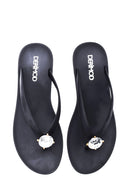 Women's Black Stone Flip Flops | Derimod