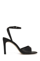 Women's Black Ankle Buckle High Thin Heel Fabric Sandals | Derimod