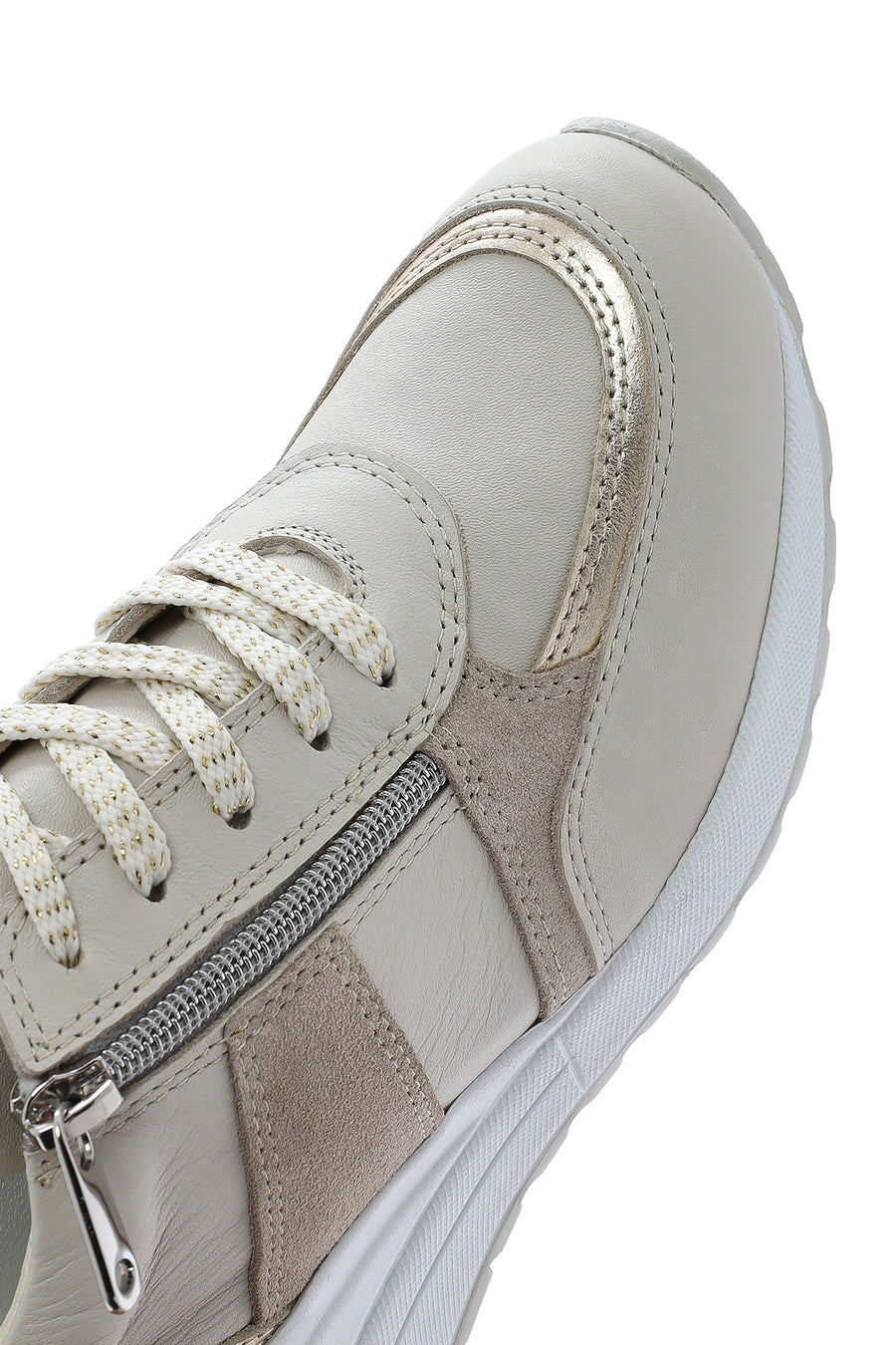 Kadın Bej Dolgu Topuklu Yandan Fermuarlı Deri Sneaker