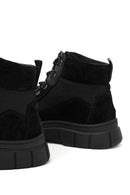 Woman Black Lace-up Thick-soled Suede Leather Combat Boots | Derimod