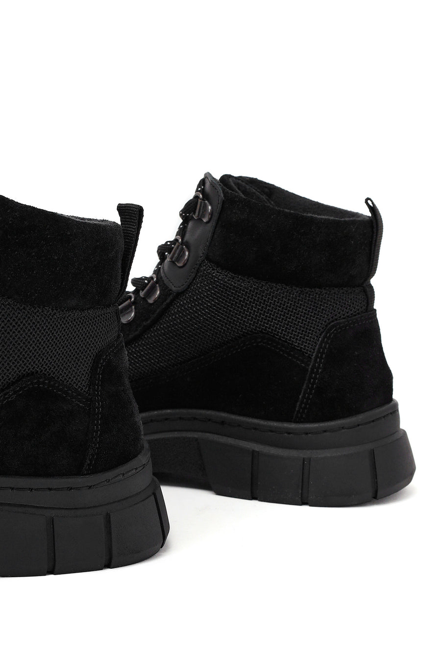 Woman Black Lace-up Thick-soled Suede Leather Combat Boots