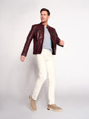 Hamilton Male Burgundy Crest Sports Leather Jacket | Derimod