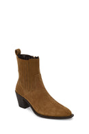 Woman Tan Zip Closure Chunky Heeled Suede Boots | Derimod