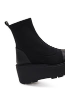 Woman Black Thick-Soled Fabric Boots | Derimod